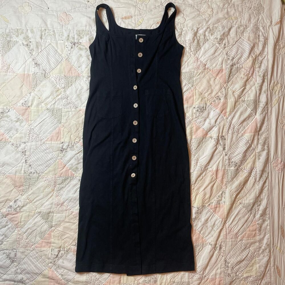 free people beach black button up pencil fall midi dress with pockets size small